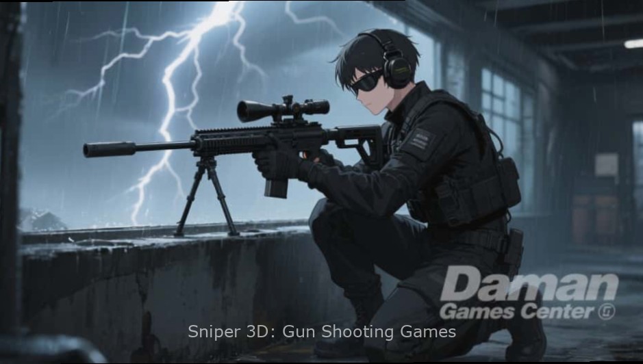 Sniper 3D: Gun Shooting Games gameplay showing a successful long-range shot with scope view