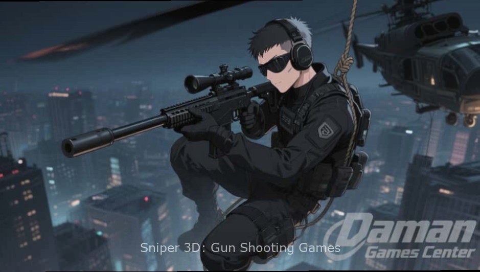 Sniper 3D: Gun Shooting Games gameplay showing a sniper mission in an urban environment